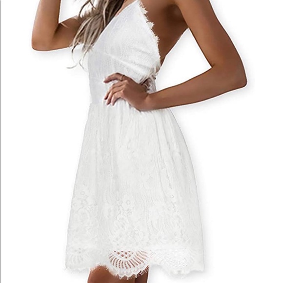 Summer V-Neck Spaghetti Straps Lace Backless Dress - Picture 2 of 6